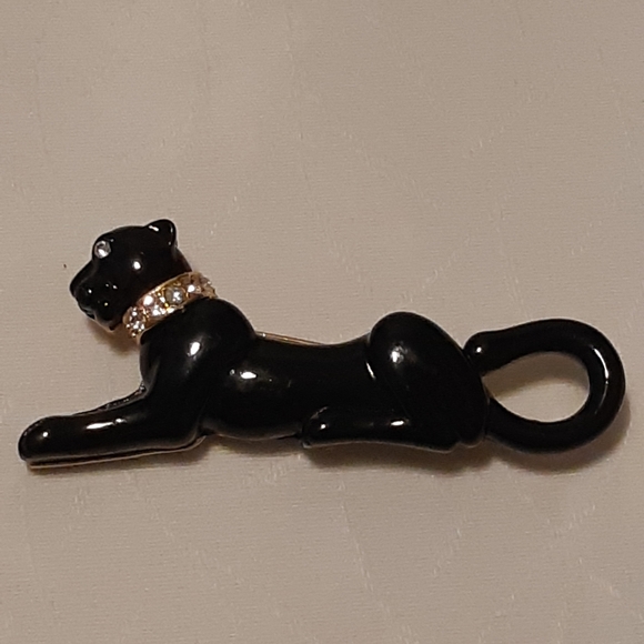 Vintage Black Panther Brooche 3" Long With Gold Backing Crystal's Eye And Neck, - Picture 5 of 8